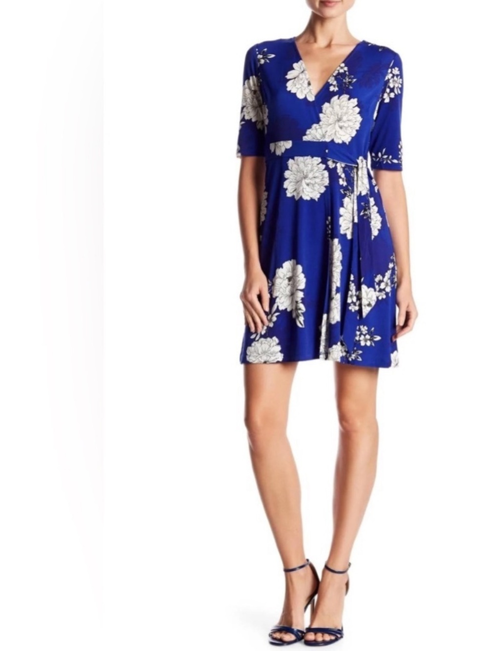 Vince Camuto Royal Blue Floral Wrap Mini Dress, Size 2